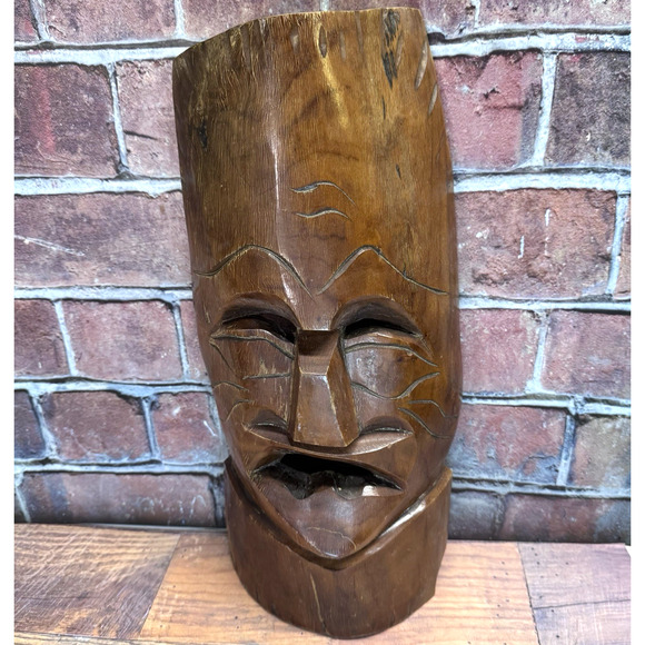 Vintage African Mask Hand Carved Wood Tribal Wall Hanging Totem Large - Picture 1 of 12